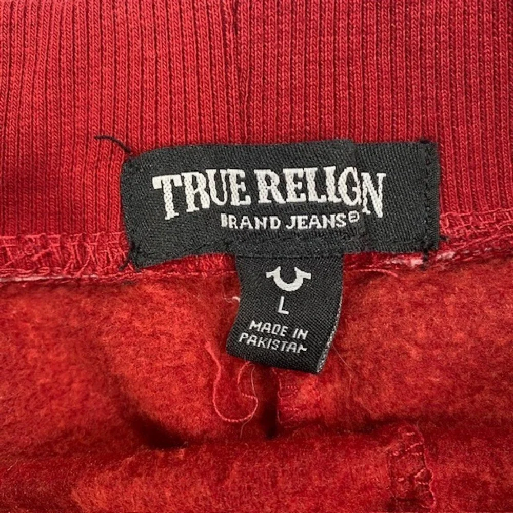 True Religion Mens‎ Red Script Logo Fleece Jogger Sweatpants Size Large